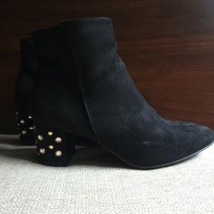 Qupid Black Suede Embellished Heel Boot
